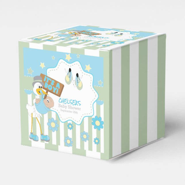 Baby Stork Baby Boy Shower Favour Box (Front Side)