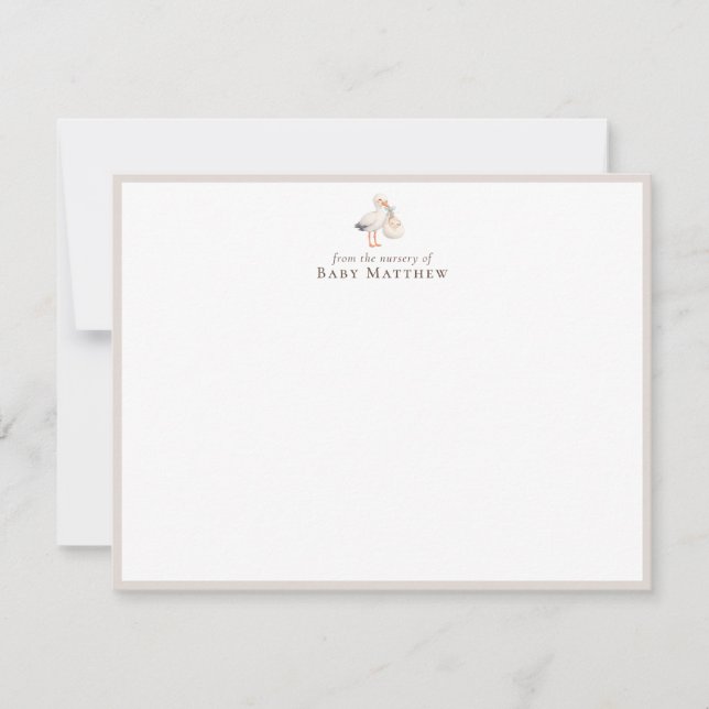 Baby Stork Nursery Flat Note Card (Front)