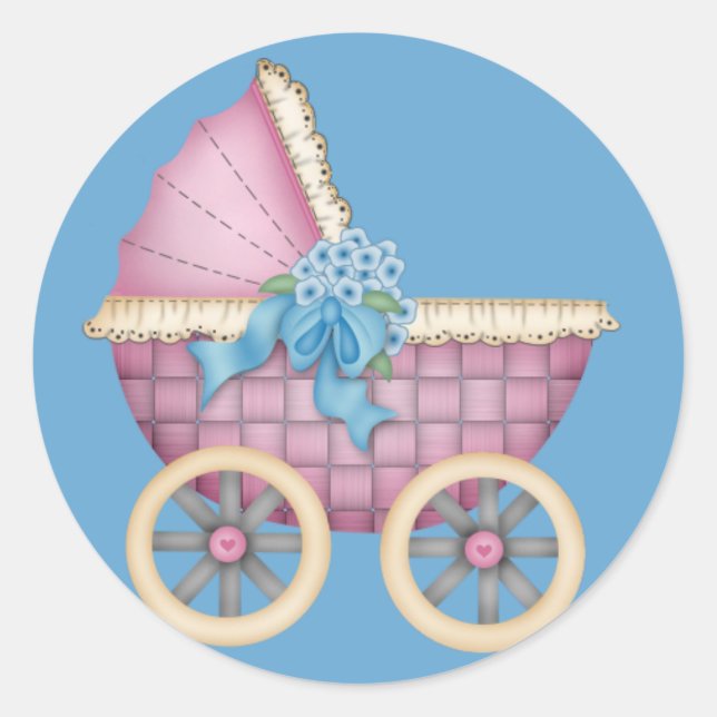 Baby Stroller/Carriage Pink Colour - Stickers (Front)