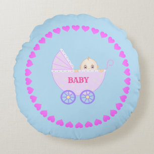 Baby Stroller & Hearts Round Cushion