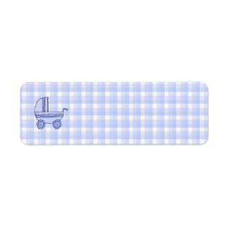Baby Stroller. Light Blue on Check Pattern.