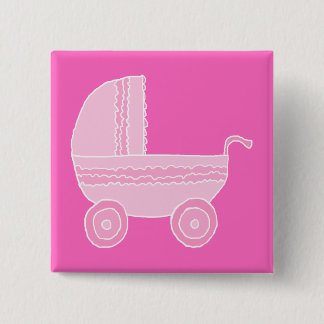 Baby Stroller. Light Pink and Bright Pink. 15 Cm Square Badge