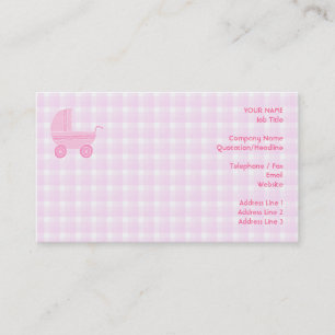Baby Stroller. Light Pink on Pink Gingham. Business Card