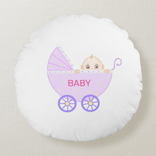Baby Stroller with Baby on White Round Cushion