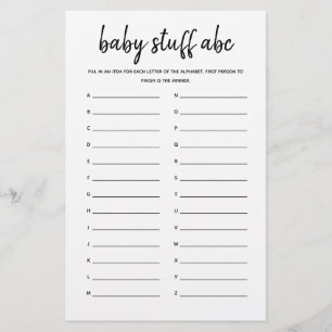 Baby Stuff ABC Minimalist Baby Shower Game