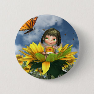 Baby Sunflower Fairy with Summer Background 6 Cm Round Badge