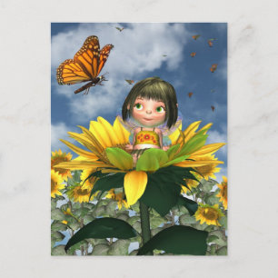 Baby Sunflower Fairy with Summer Background Postcard