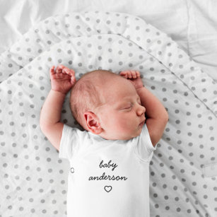 Baby Surname | Heart Modern Cute Stylish Adorable Baby Bodysuit