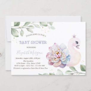 Baby Swan Flower Leaves Baby Shower Invitation