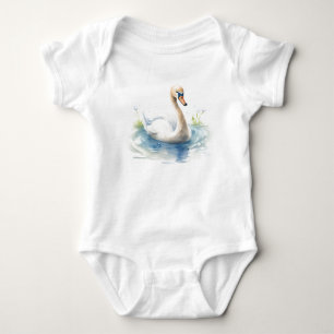 Baby Swan Swimming, Cute Baby Shower Baby  Bodysuit