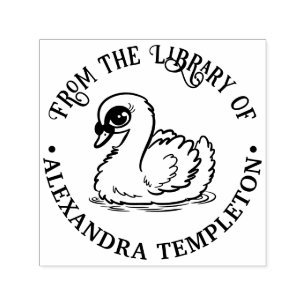Baby Swan with Bamboo Library Book Name Self-inking Stamp