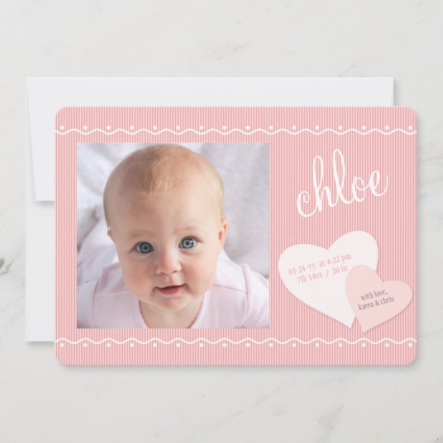 Baby Sweetheart Pink Photo Birth Announcement (Front)
