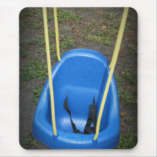Baby swing on swingset, blue with yellow ropes mouse mat