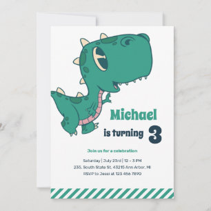 Baby T-Rex Dinosaur Kids Birthday Invitation