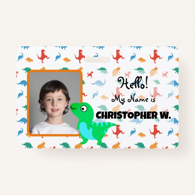 Baby T-Rex Dinosaur Pattern Kids Badges ID Badge (Front)