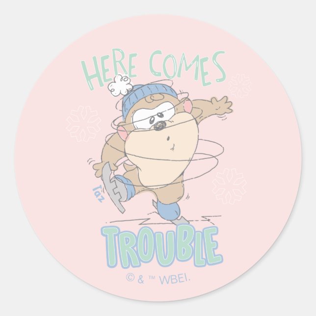 Baby TAZ™ Winter Ice Skating Classic Round Sticker (Front)
