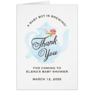 Baby Tea Party   Baby Shower Thank You Card   Blue
