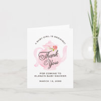 Baby Tea Party | Baby Shower Thank You Card | Pink