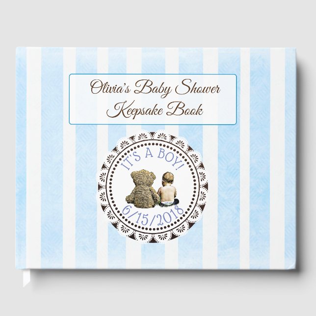 Baby & Teddy Bear Baby Shower Guestbook Keepsake (Front)