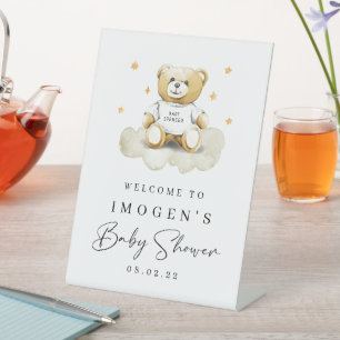 Baby Teddy Bear Baby Shower Welcome Pedestal Sign