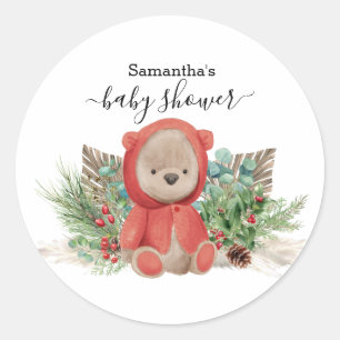 Baby Teddy Bear Christmas  Boho Bouquet  Classic Round Sticker