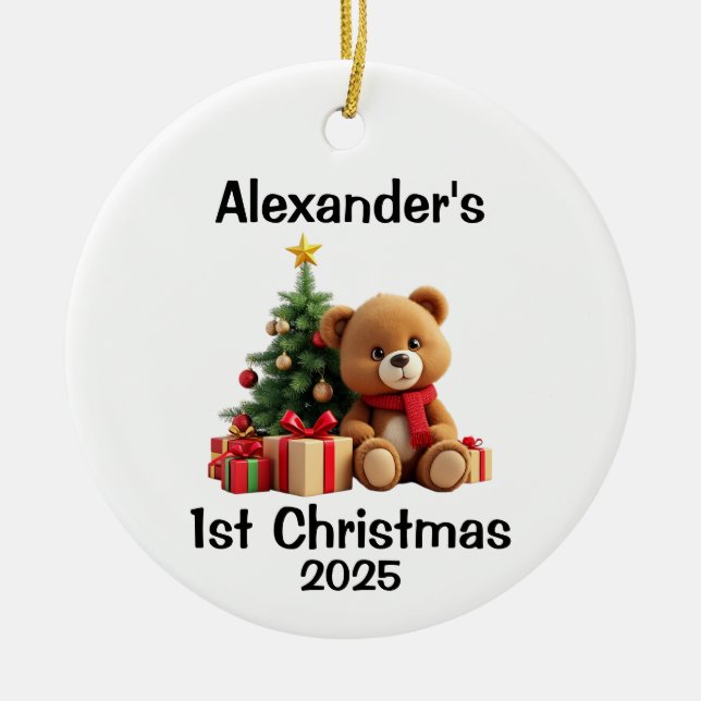 Baby Teddy Bear Christmas Ceramic Tree Decoration (Front)