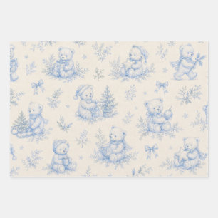 Baby Teddy Bear Christmas Toile Wrapping Paper