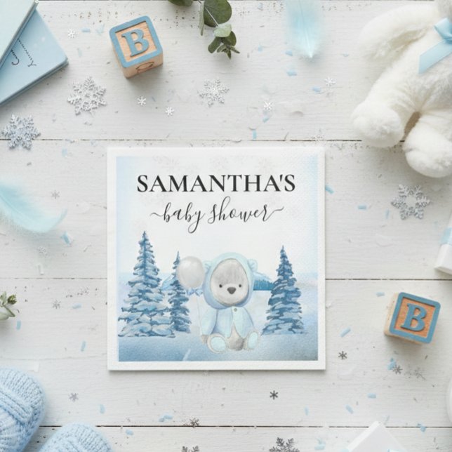 Baby Teddy Bear Christmas Winter Blue Napkin (Creator Uploaded)