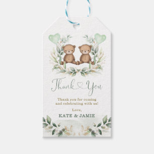 Baby Teddy Bear Twins Greenery Gold Eucalyptus Gift Tags