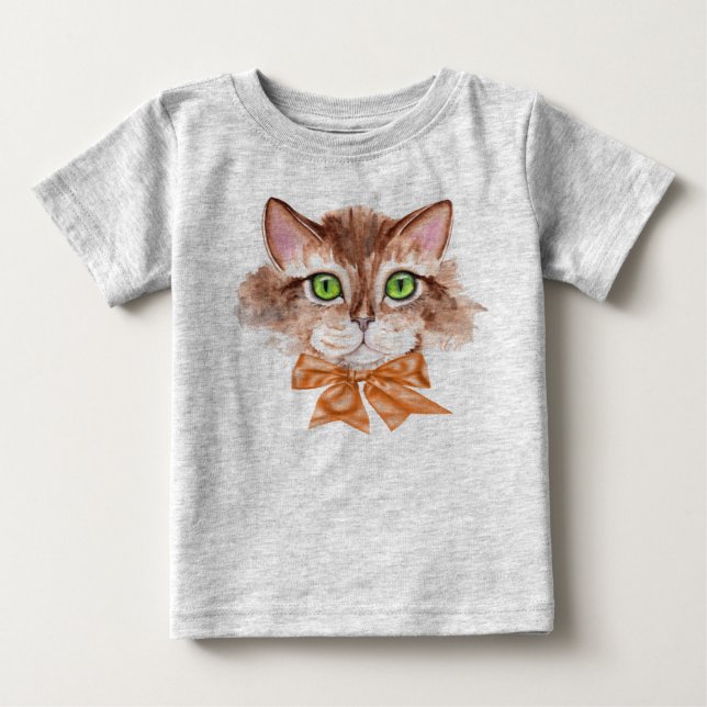 Baby Tee Shirt Boy with Cat Face (Front)