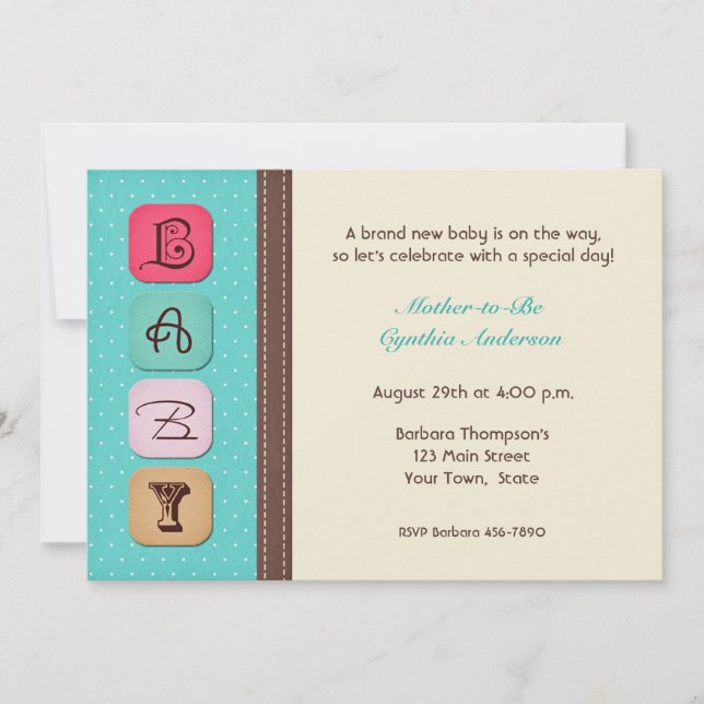 Baby Text Blocks Baby Shower Invitation (Front)