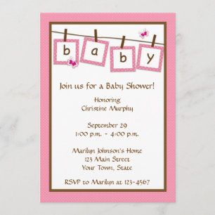 Baby Text Clothesline Baby Shower Invitation