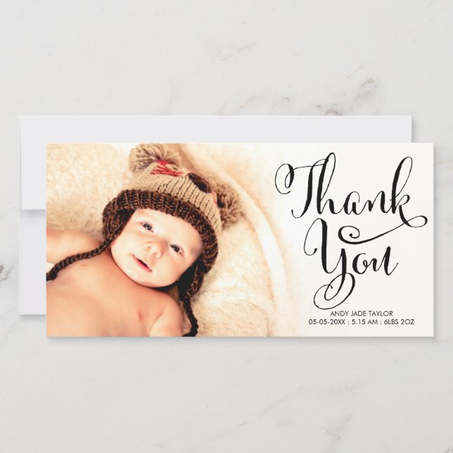Baby Thank You Calligraphy Overlay Photo Cards (Front)