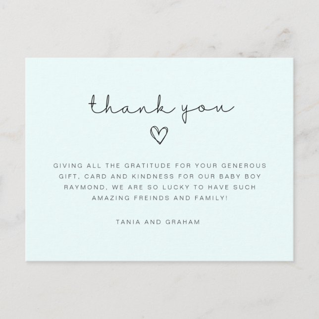 Baby thank you card, birthday thank you Postcard (Front)