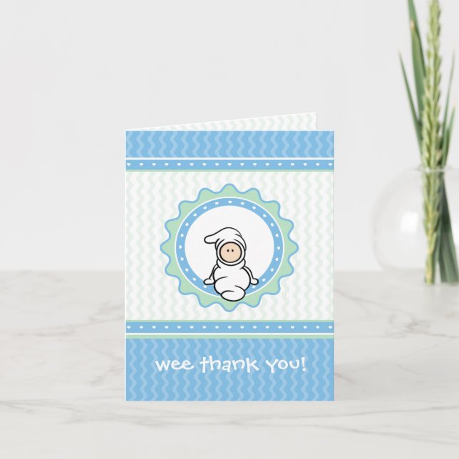 Baby Thank You Card - blue/green hearts,ruffles (Front)