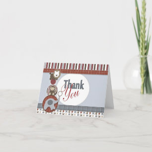 Baby Thank You Card with Blue Elephant, Monkey & T