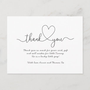 Baby thank you cards, script font thank you postcard