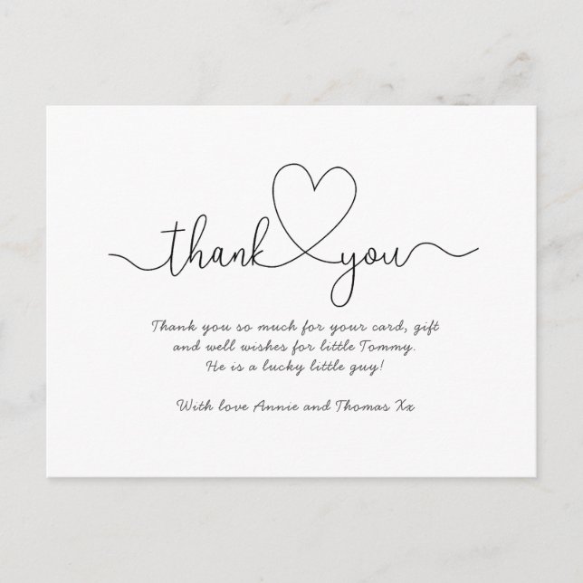 Baby thank you cards, script font thank you postcard (Front)