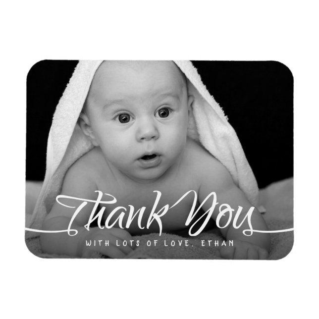 Baby Thank You Custom Photo Chic Hand Script Magnet (Horizontal)