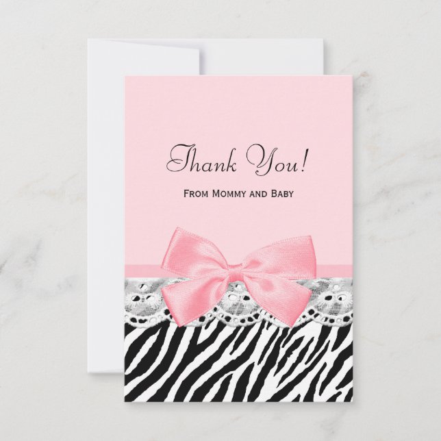Baby Thank You Pink Ribbon and Lace Zebra Print (Front)