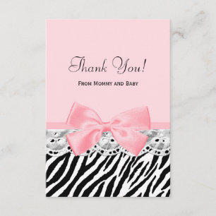 Baby Thank You Pink Ribbon and Lace Zebra Print Card