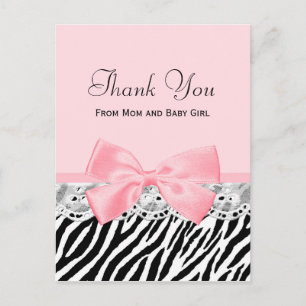 Baby Thank You Pink Ribbon and Lace Zebra Print Postcard