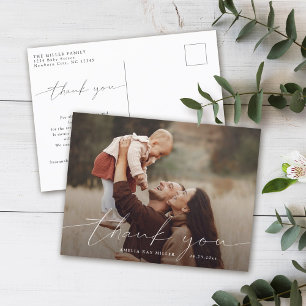 Baby Thank you Shower Modern Calligraphy Photo Announcement Postcard