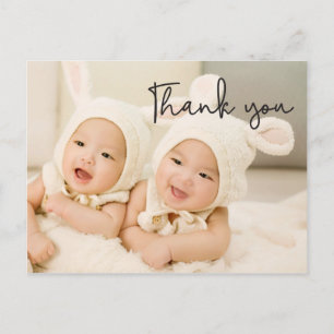 Baby, Thank You, Twin Birth Announcement, Script Postcard