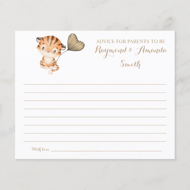 Baby Tiger | Advice for Mum & Dad Baby Shower Card (Front)