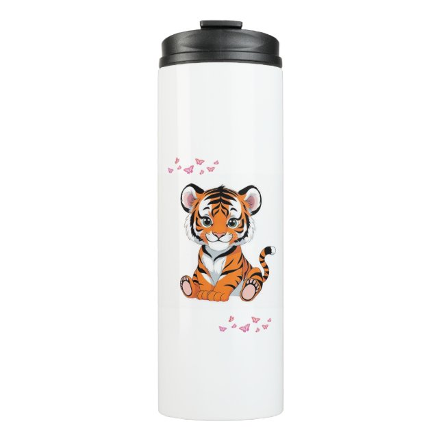 🐯Baby Tiger Art with Pink Butterflies - Thermal Tumbler (Front)