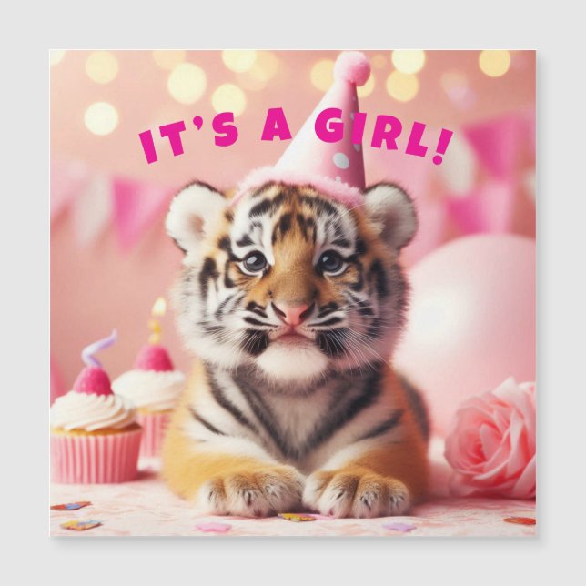 Baby Tiger Cute Baby Reveal Girl Magnet Card (Front)