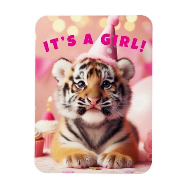 Baby Tiger Cute Baby Reveal Girl Pink Magnet (Vertical)