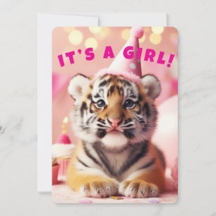 Baby Tiger Cute Baby Reveal Girl Pink Thank You Card
