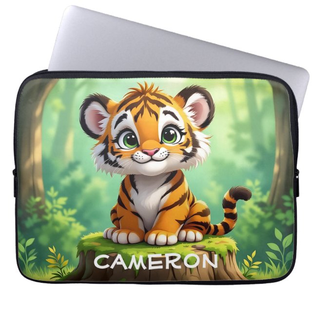 Baby Tiger | Cute Cartoon Kid's Nursery Art Laptop Sleeve (Front)